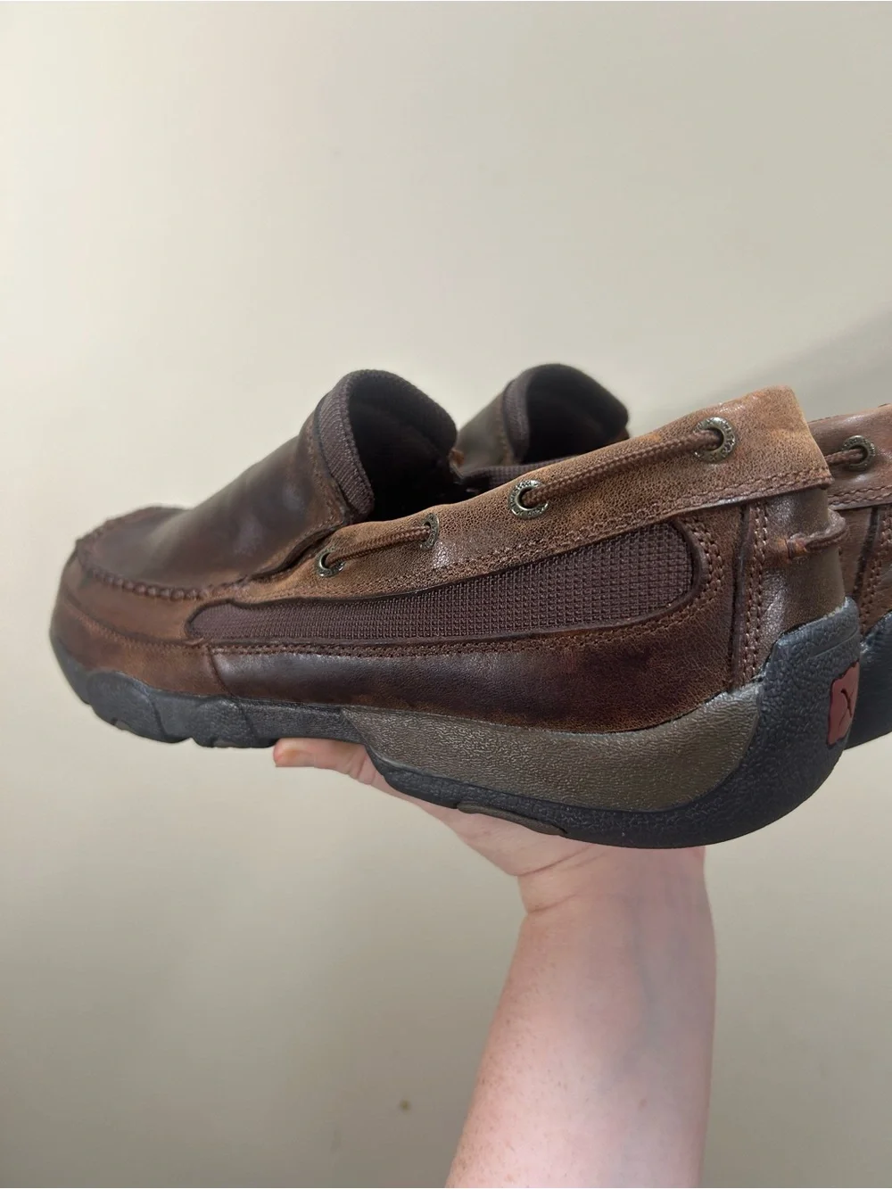 Men's Twisted X Brown Leather Slip On Driving Moccasins Size 13 Wide